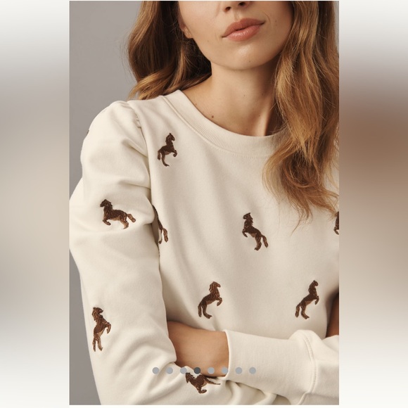 Maeve Puff-Sleeve Embroidered Sweatshirt, M - Picture 3 of 12